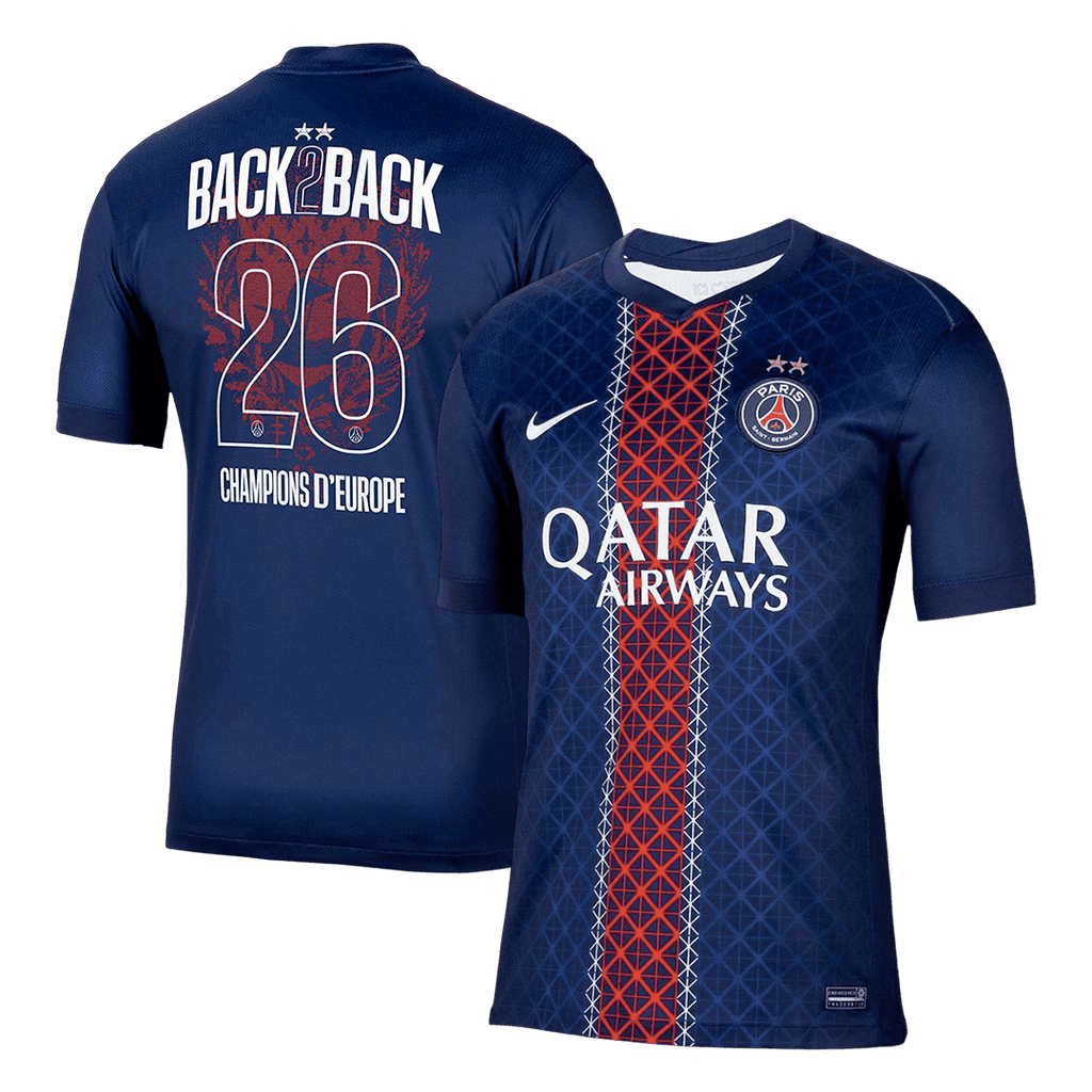 2025/26 PSG Home Soccer Jersey Champions of Europe 2026 Print Navy