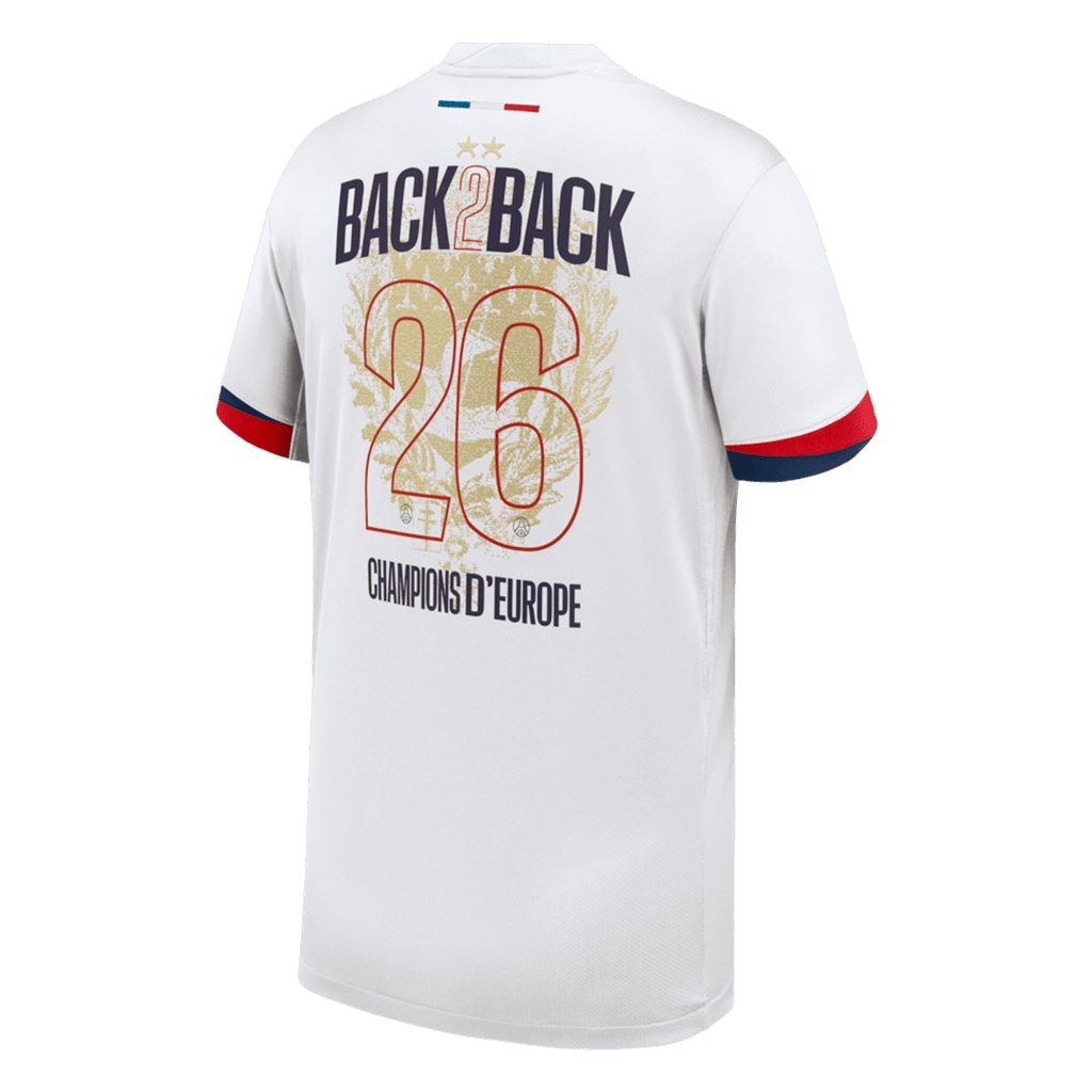 2024/26 PSG Away Soccer Jersey Champions of Europe 2026 Print White