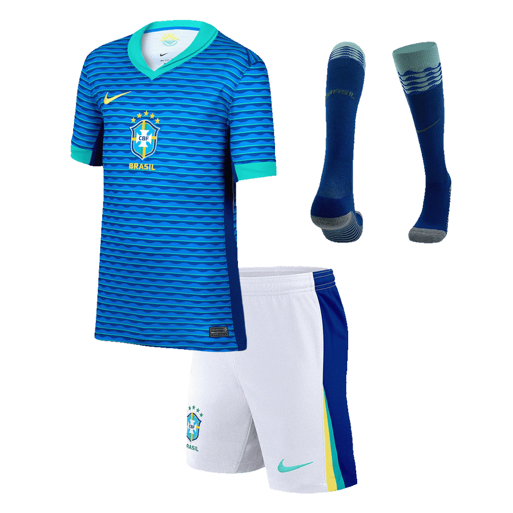 Kid's Brazil Away Football Shirt Kit(Jersey+Shorts+Socks) Copa America 2024