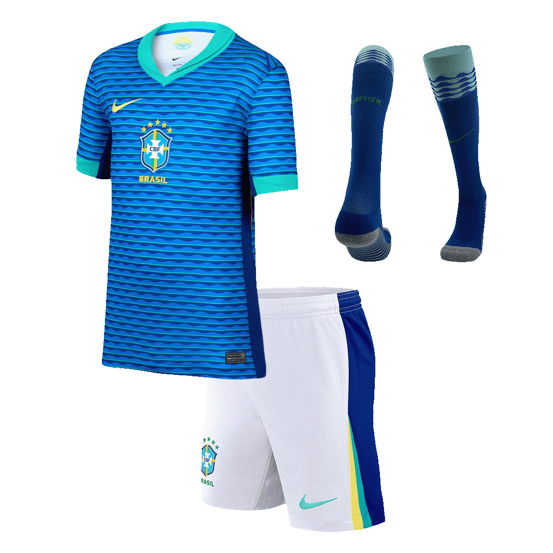 Kid's Brazil Away Football Shirt Kit(Jersey+Shorts+Socks) Copa America 2024