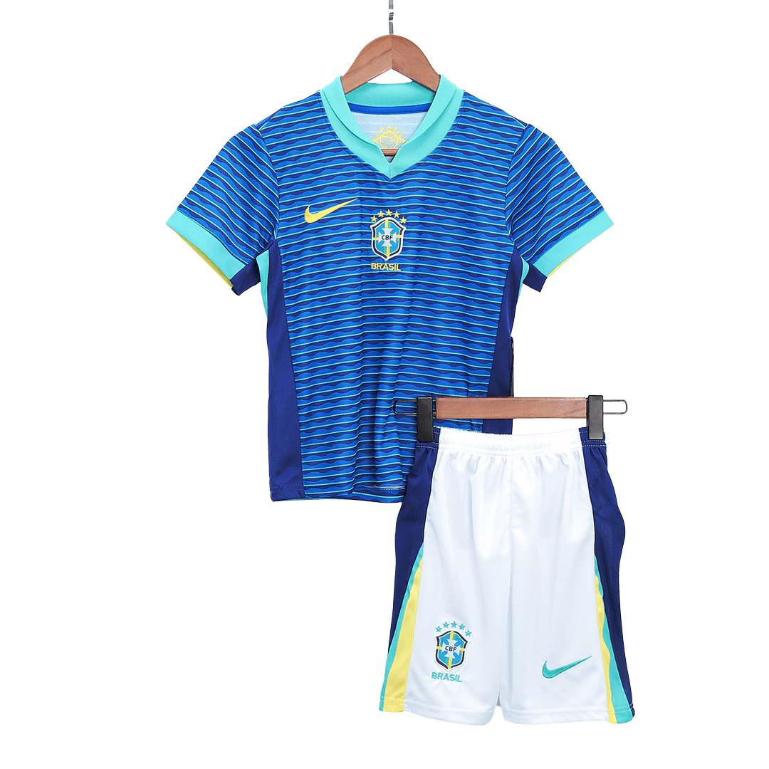 Kid's Brazil Away Football Shirt Kit(Jersey+Shorts+Socks) Copa America 2024