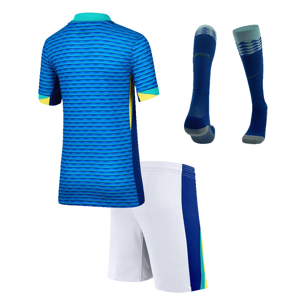 Kid's Brazil Away Football Shirt Kit(Jersey+Shorts+Socks) Copa America 2024