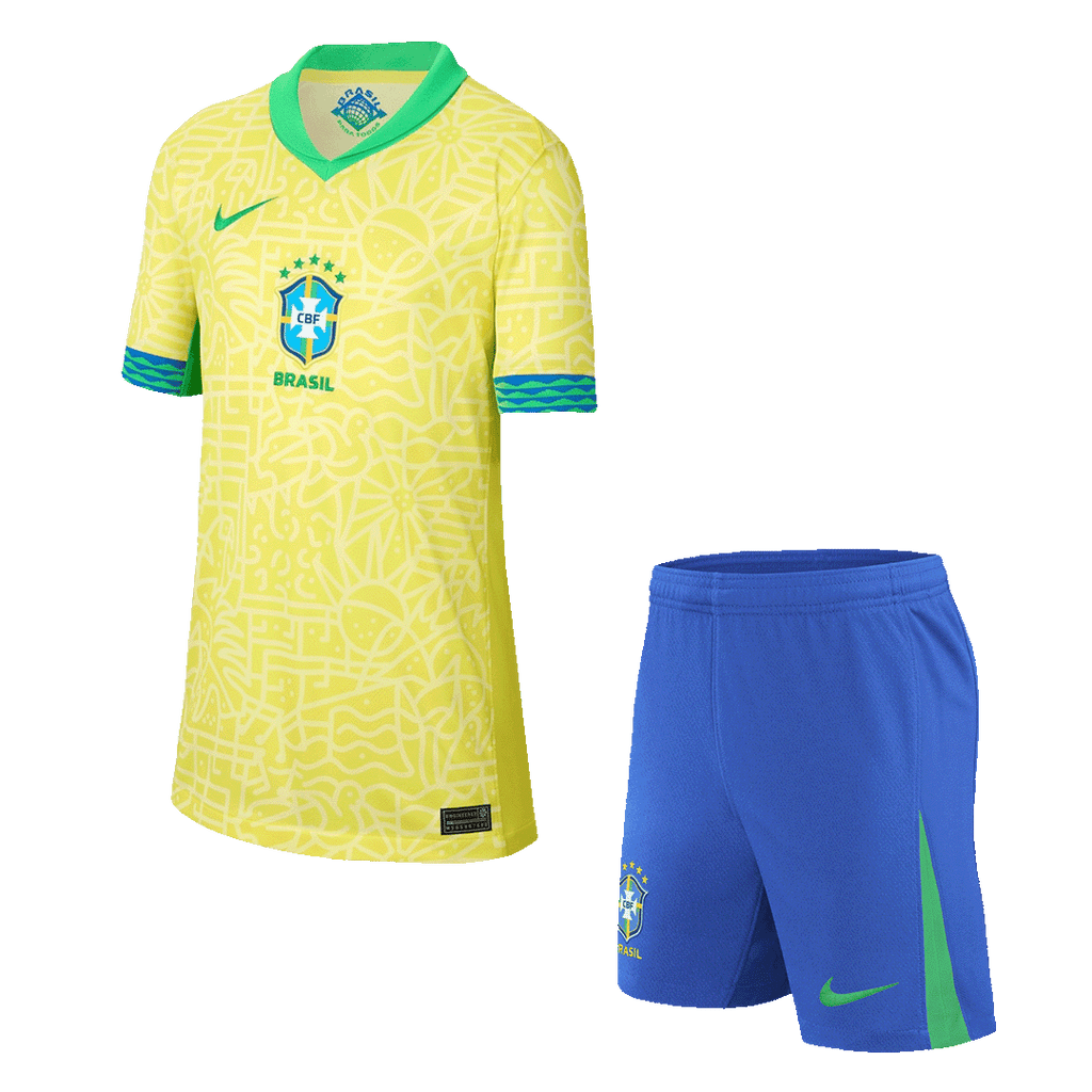 Kid's Brazil Home Football Shirt Kit(Jersey+Shorts) Copa America 2024