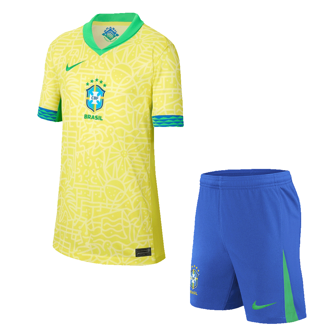 Kid's Brazil Home Football Shirt Kit(Jersey+Shorts) Copa America 2024