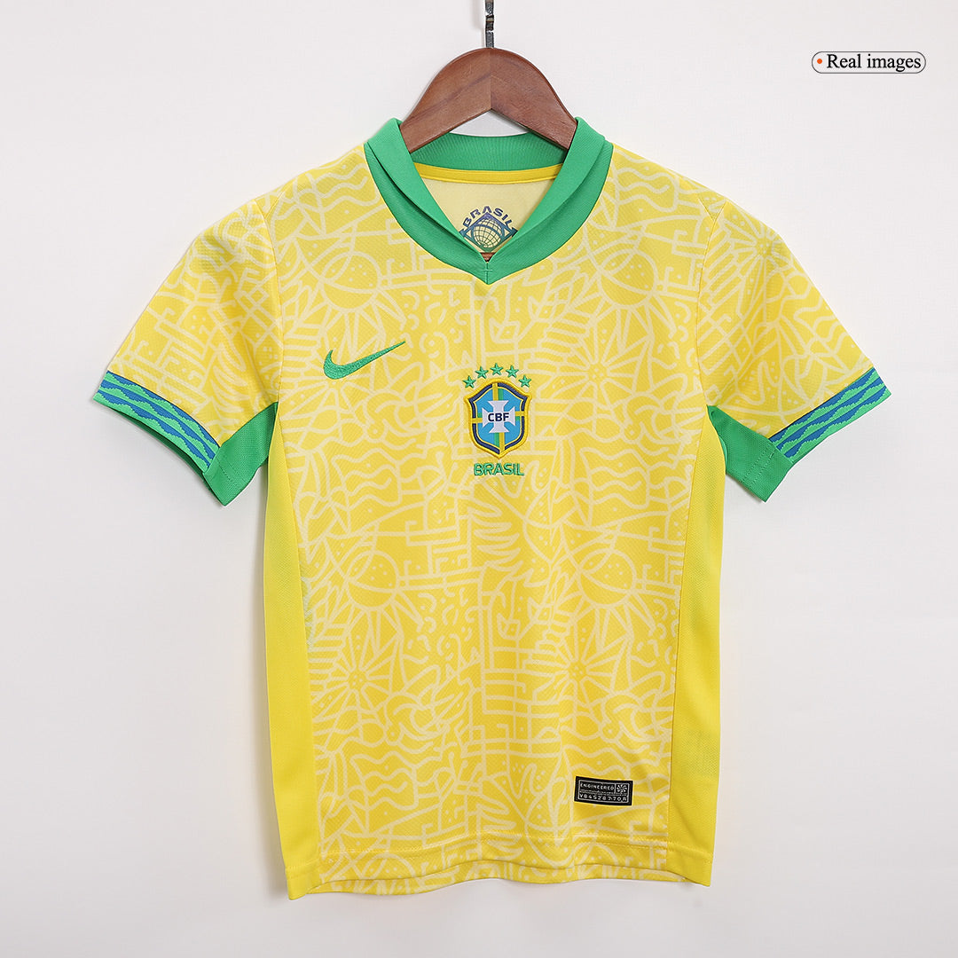Kid's Brazil Home Football Shirt Kit(Jersey+Shorts) Copa America 2024