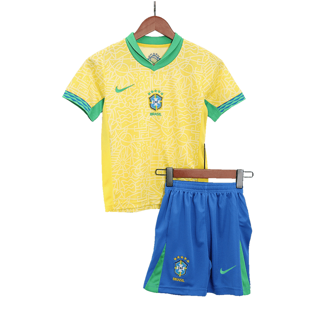 Kid's Brazil Home Football Shirt Kit(Jersey+Shorts) Copa America 2024