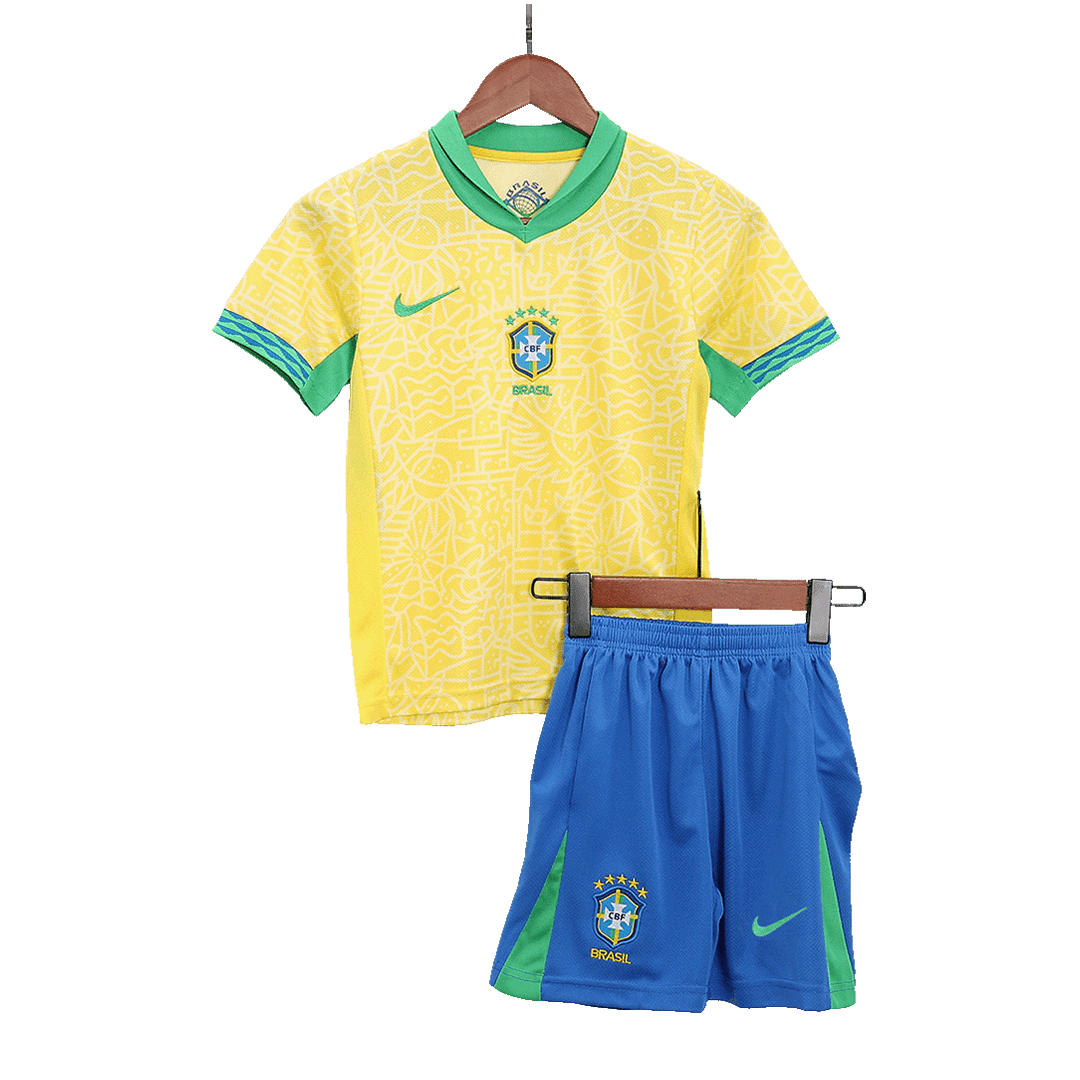 Kid's Brazil Home Football Shirt Kit(Jersey+Shorts) Copa America 2024