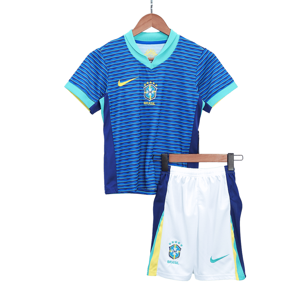 Kid's Brazil Away Football Shirt Kit(Jersey+Shorts) Copa America 2024
