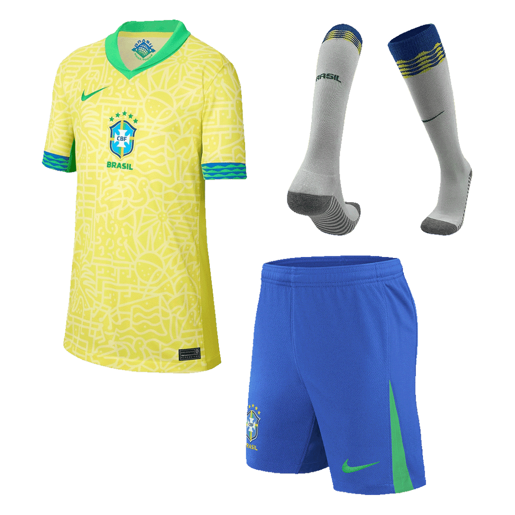 Kid's Brazil Home Football Shirt Kit(Jersey+Shorts+Socks) Copa America 2024
