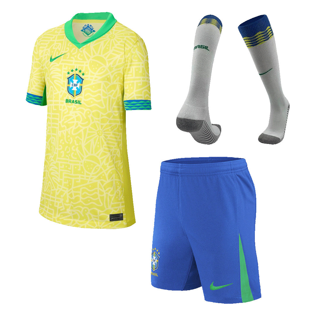 Kid's Brazil Home Football Shirt Kit(Jersey+Shorts+Socks) Copa America 2024