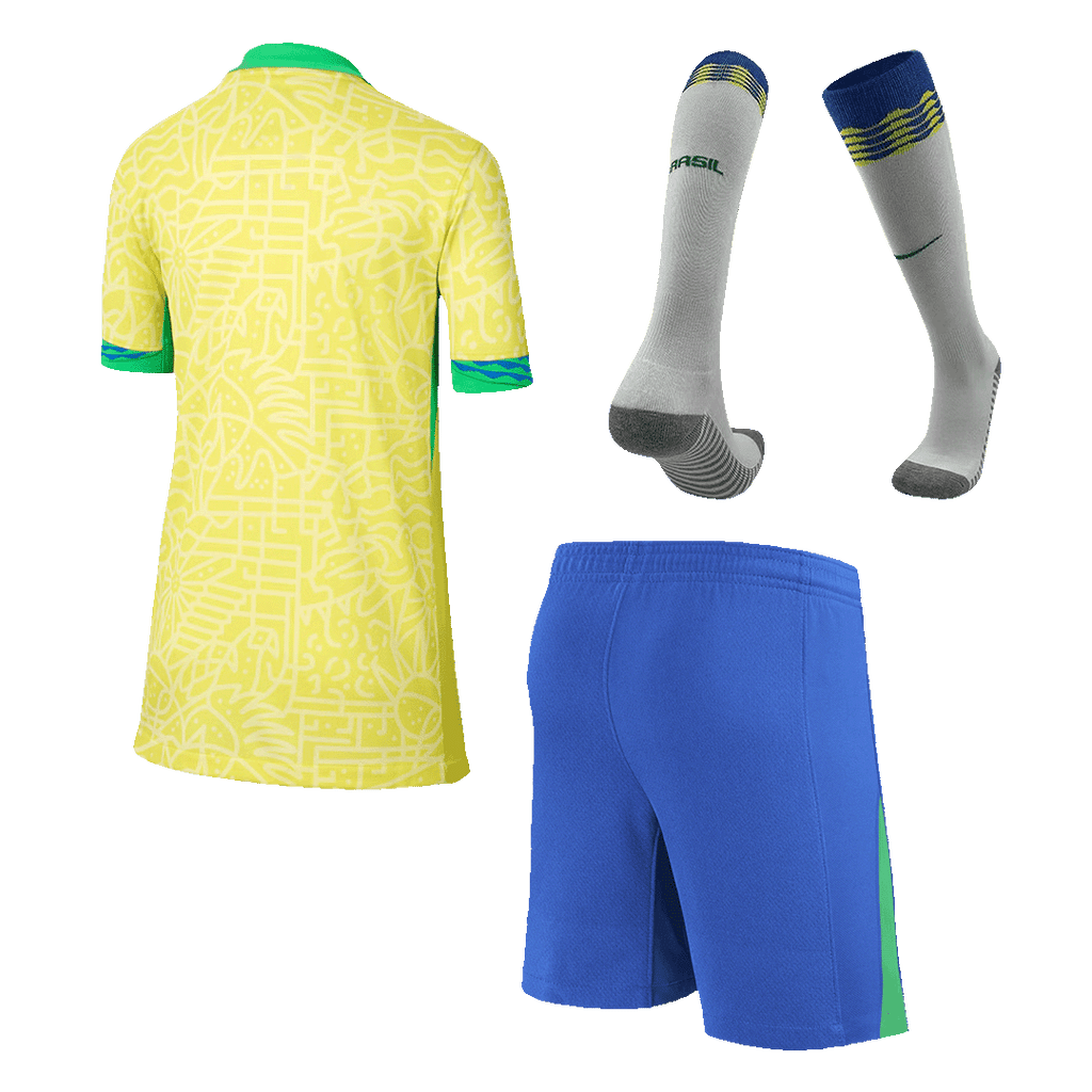 Kid's Brazil Home Football Shirt Kit(Jersey+Shorts+Socks) Copa America 2024