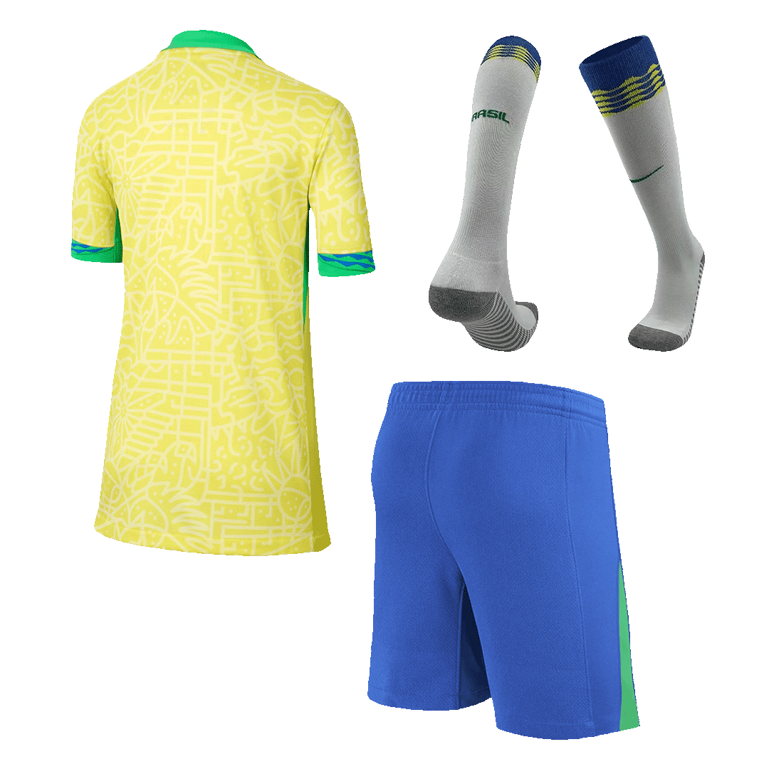 Kid's Brazil Home Football Shirt Kit(Jersey+Shorts+Socks) Copa America 2024