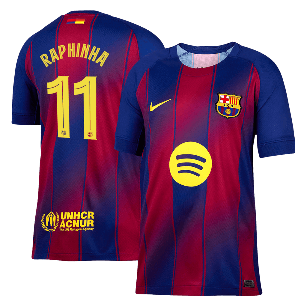 RAPHINHA #11 Barcelona Home Football Shirt 2025/26 Red&Blue - UCL