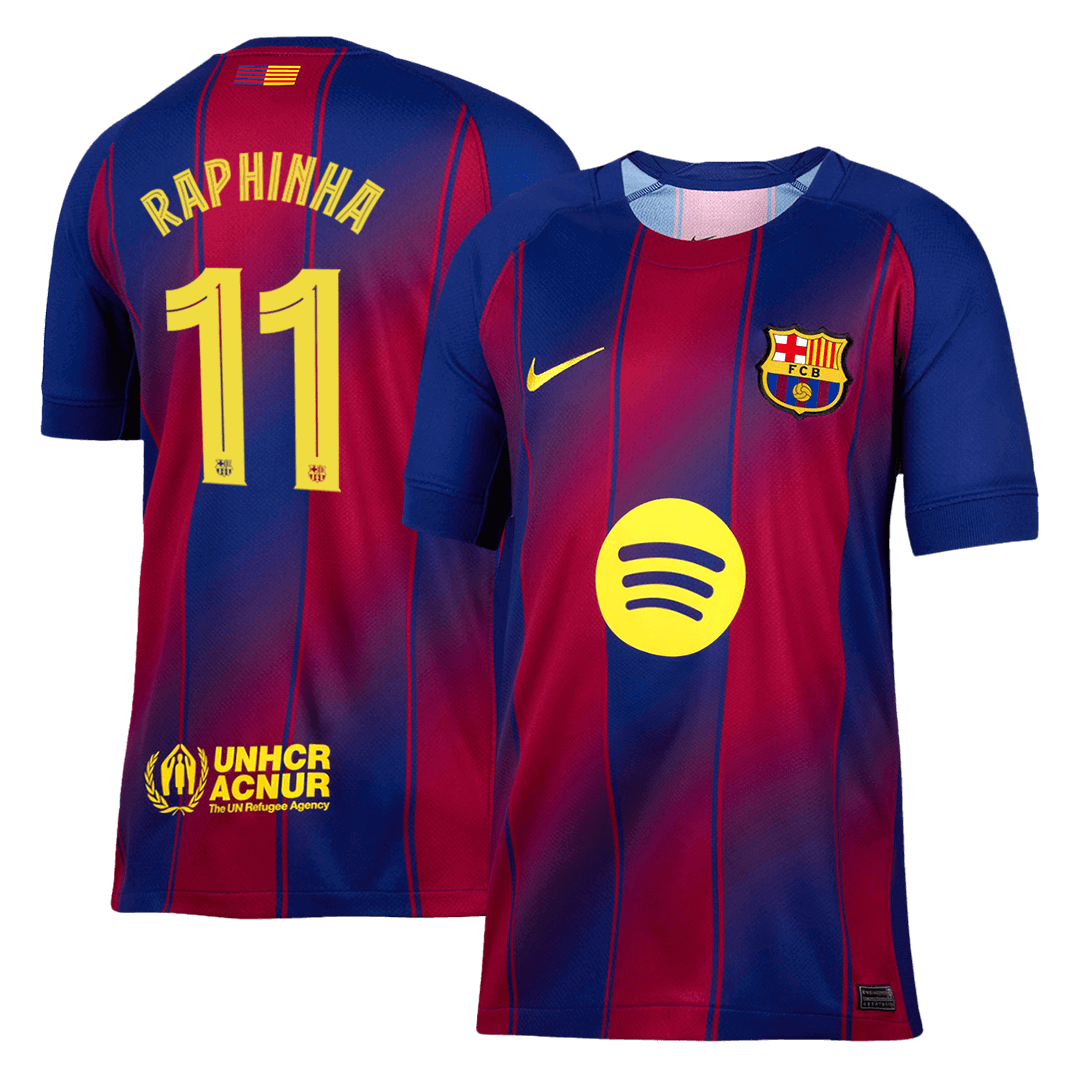 RAPHINHA #11 Barcelona Home Football Shirt 2025/26 Red&Blue - UCL