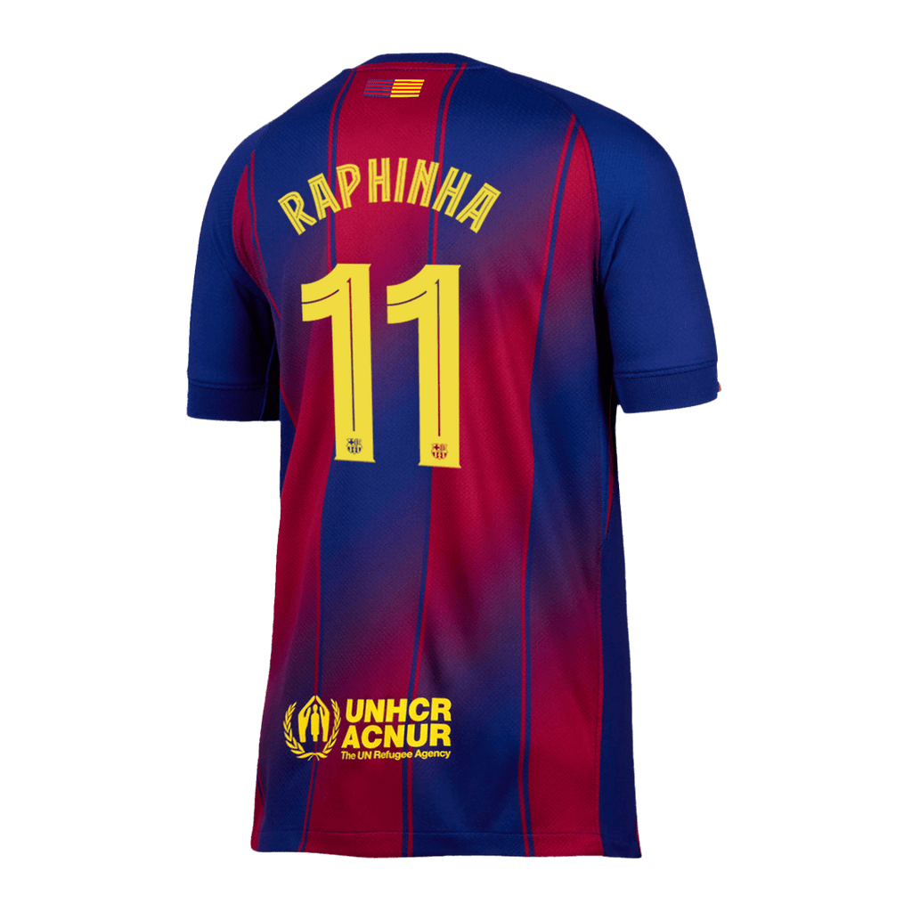 RAPHINHA #11 Barcelona Home Football Shirt 2025/26 Red&Blue - UCL