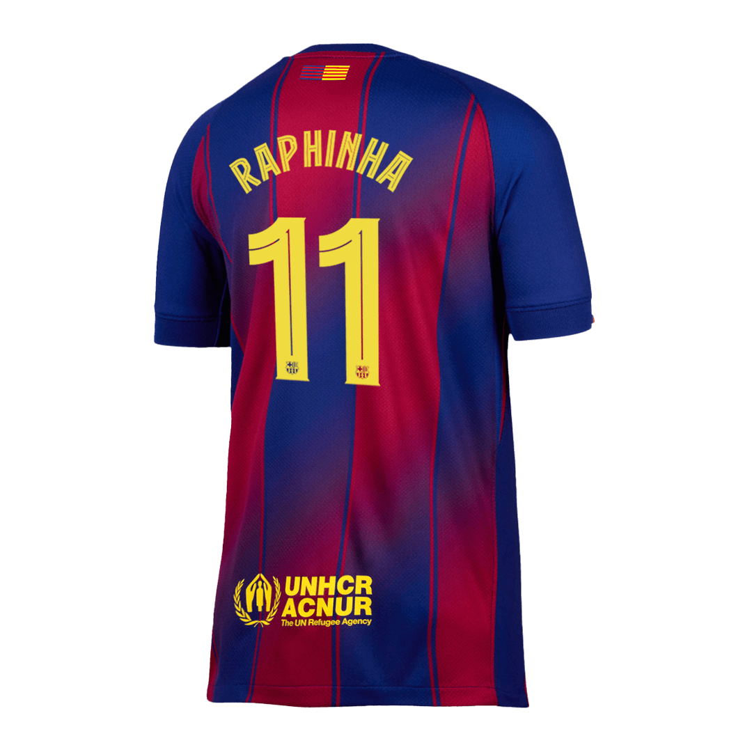 RAPHINHA #11 Barcelona Home Football Shirt 2025/26 Red&Blue - UCL