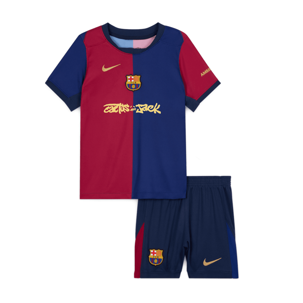 Kid's Barcelona X Travis Scott Home Football Shirt Kit(Jersey+Shorts) 2024/25 Red&Blue