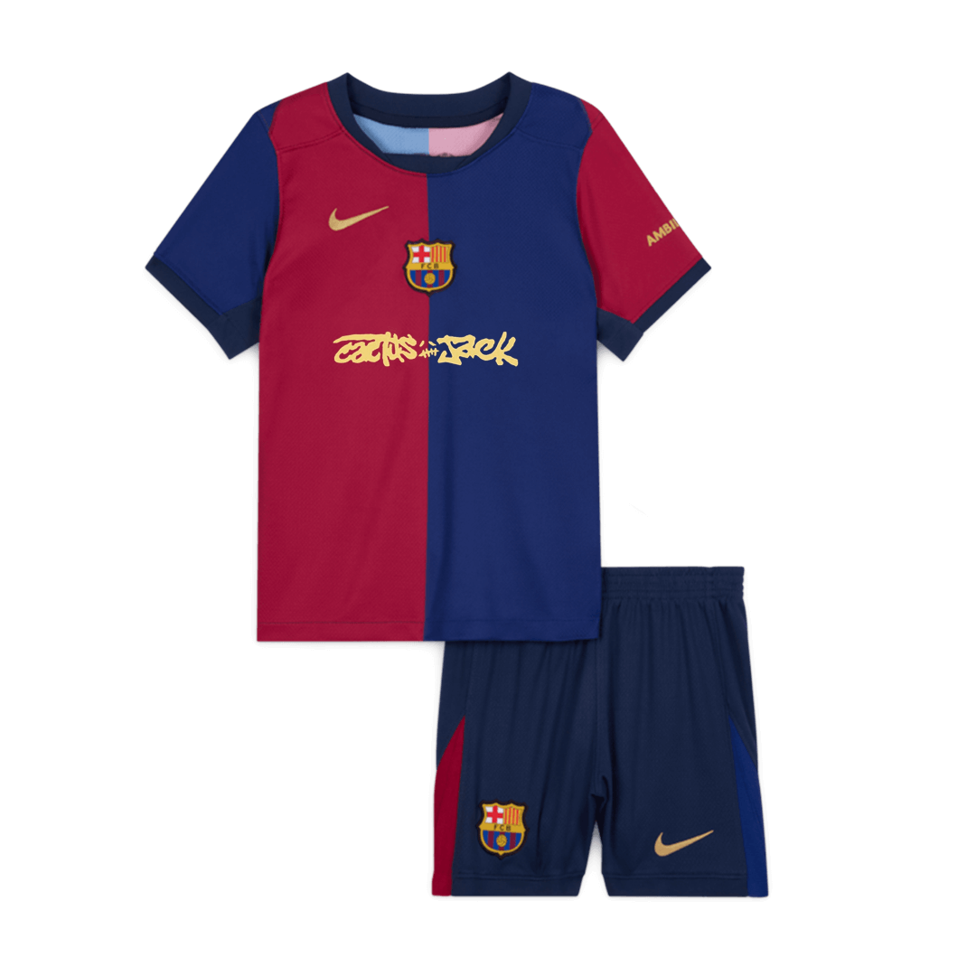 Kid's Barcelona X Travis Scott Home Football Shirt Kit(Jersey+Shorts) 2024/25 Red&Blue