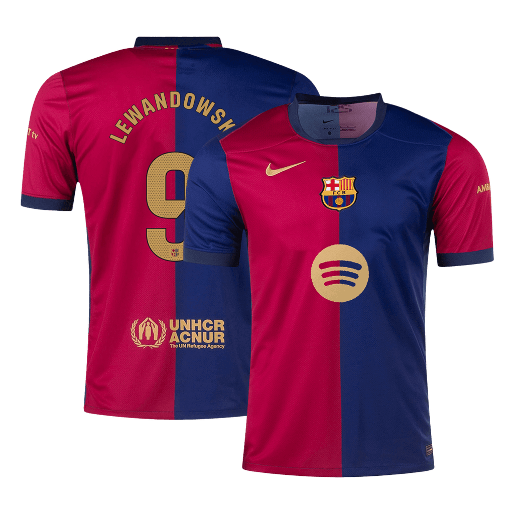 LEWANDOWSKI #9 Barcelona Home Football Shirt 2024/25 - Spotify Logo Without Text