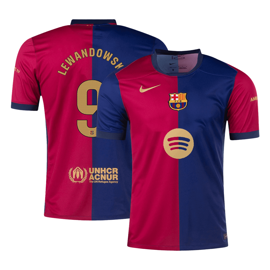 LEWANDOWSKI #9 Barcelona Home Football Shirt 2024/25 - Spotify Logo Without Text