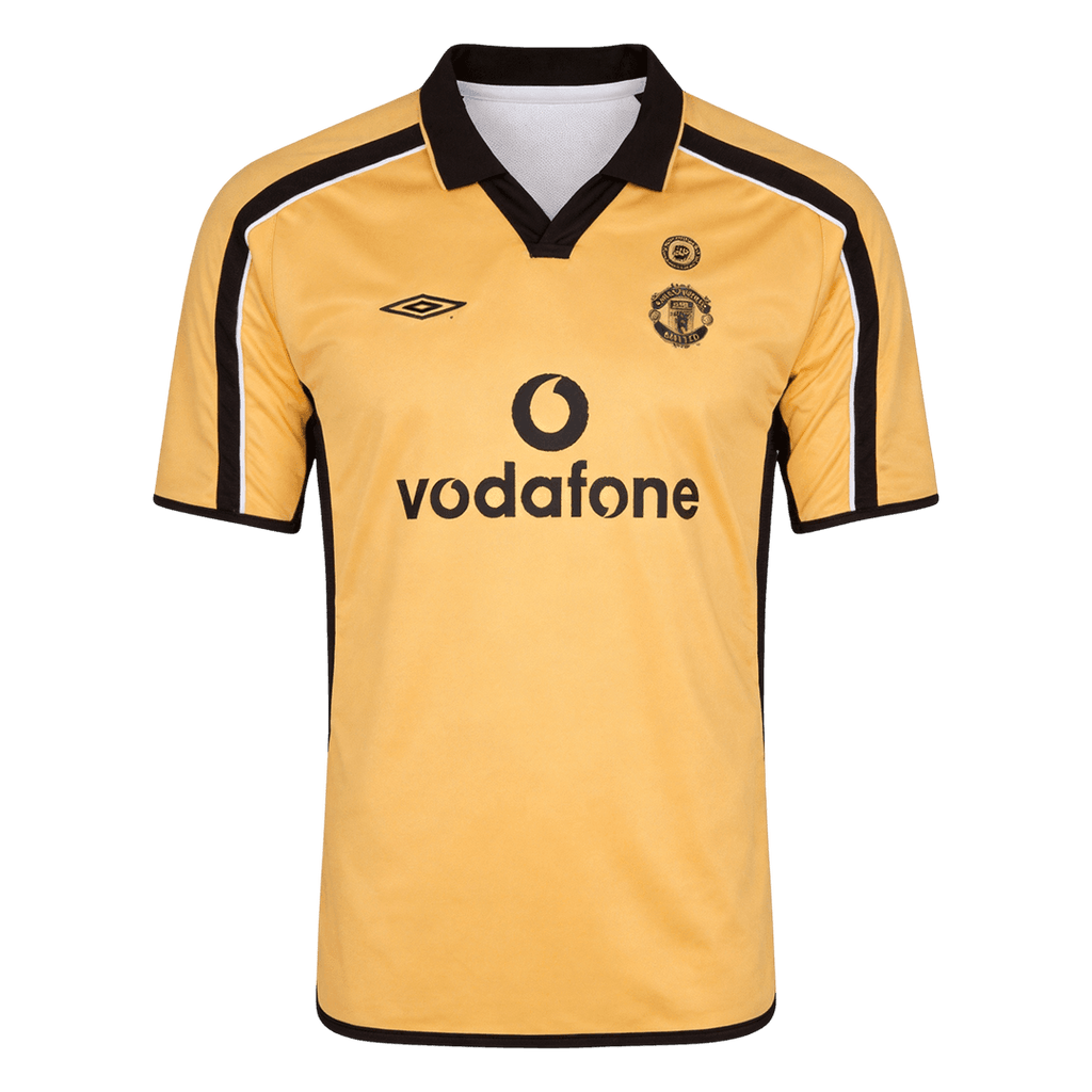 Men Retro Fan Version Manchester United Reversible Away/Third Soccer Jersey 2001/02 White&Gold