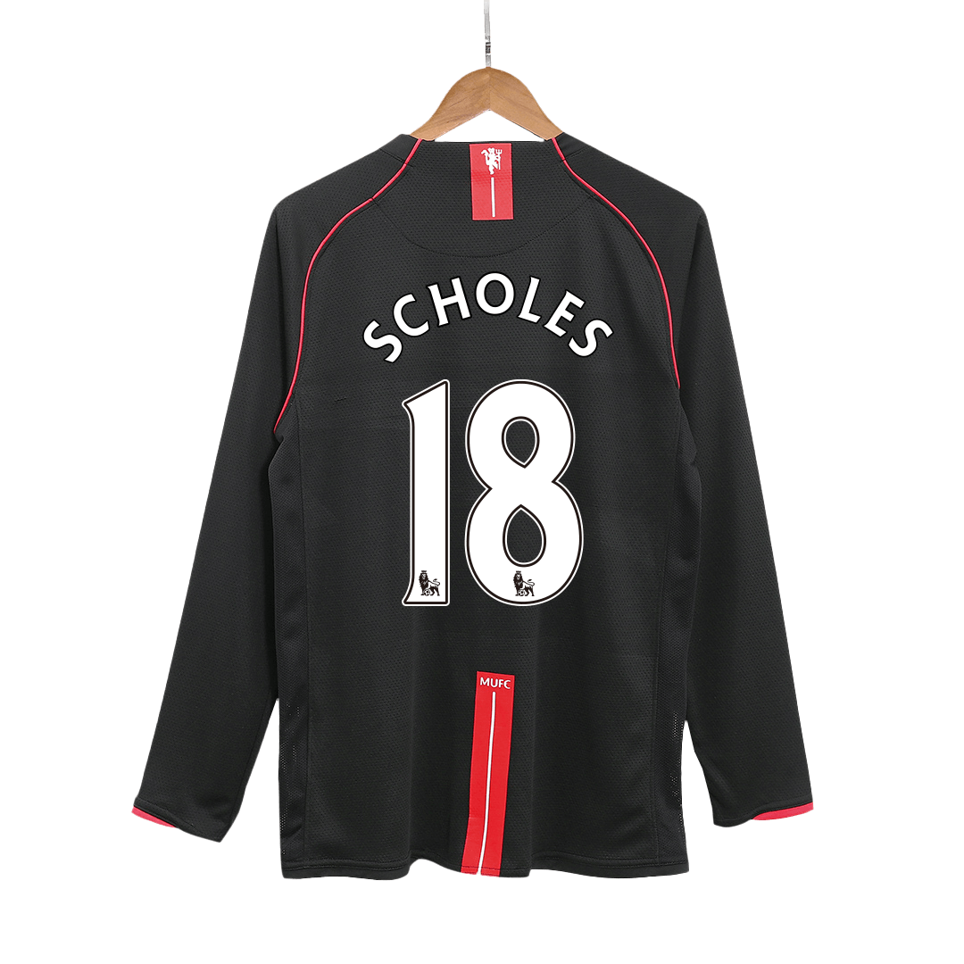 Retro SCHOLES #18 2007/08 Manchester United Away Long Sleeve Football Shirt