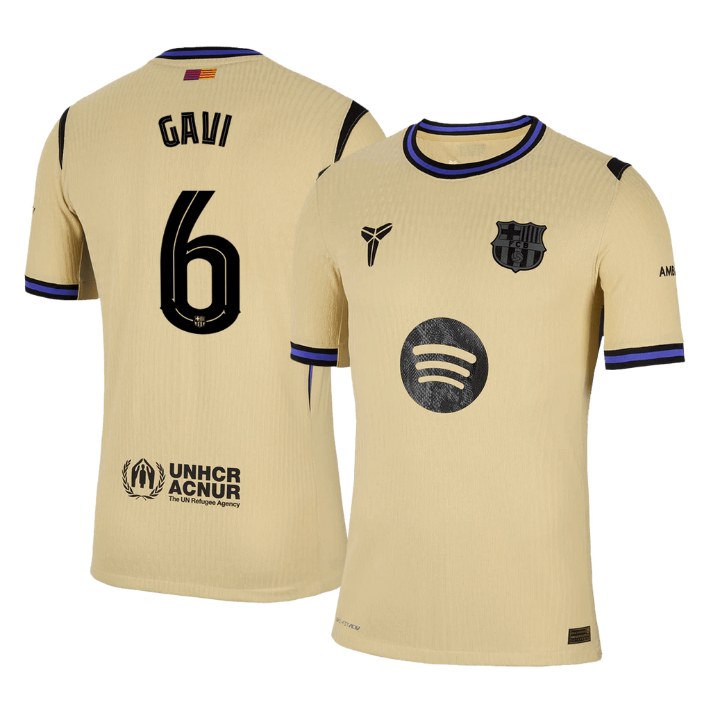 Player Version GAVI #6 Barcelona Away Football Shirt 2025/26 Yellow - UCL