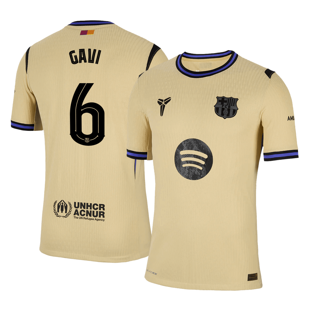 Player Version GAVI #6 Barcelona Away Football Shirt 2025/26 Yellow - UCL