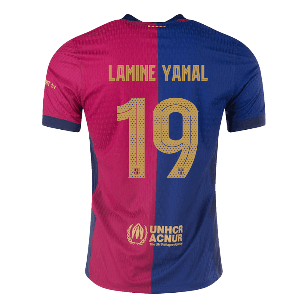 Player Version LAMINE YAMAL #19 Barcelona Home Football Shirt 2024/25 - UCL - old sponsor
