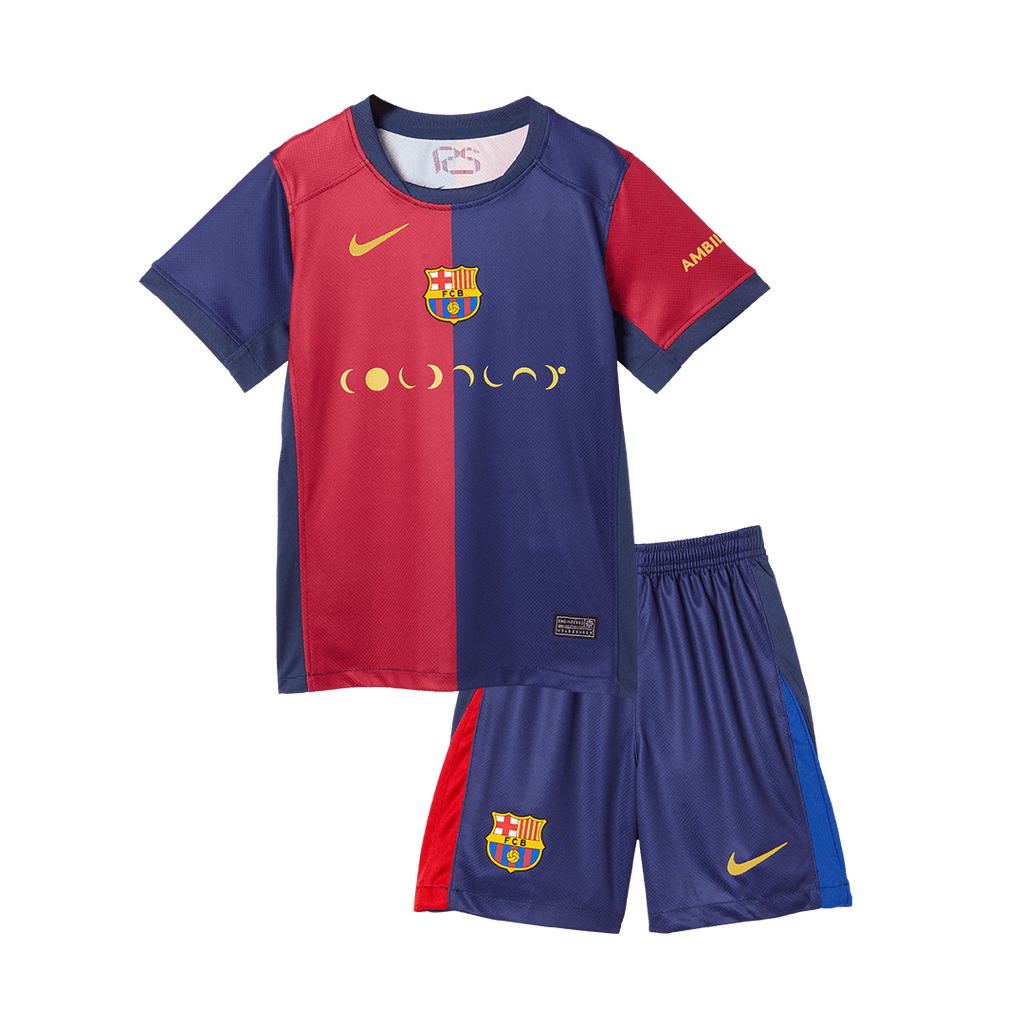 Kid's Barcelona X Coldplay Home Football Shirt Kit(Jersey+Shorts) 2024/25 Red&Blue