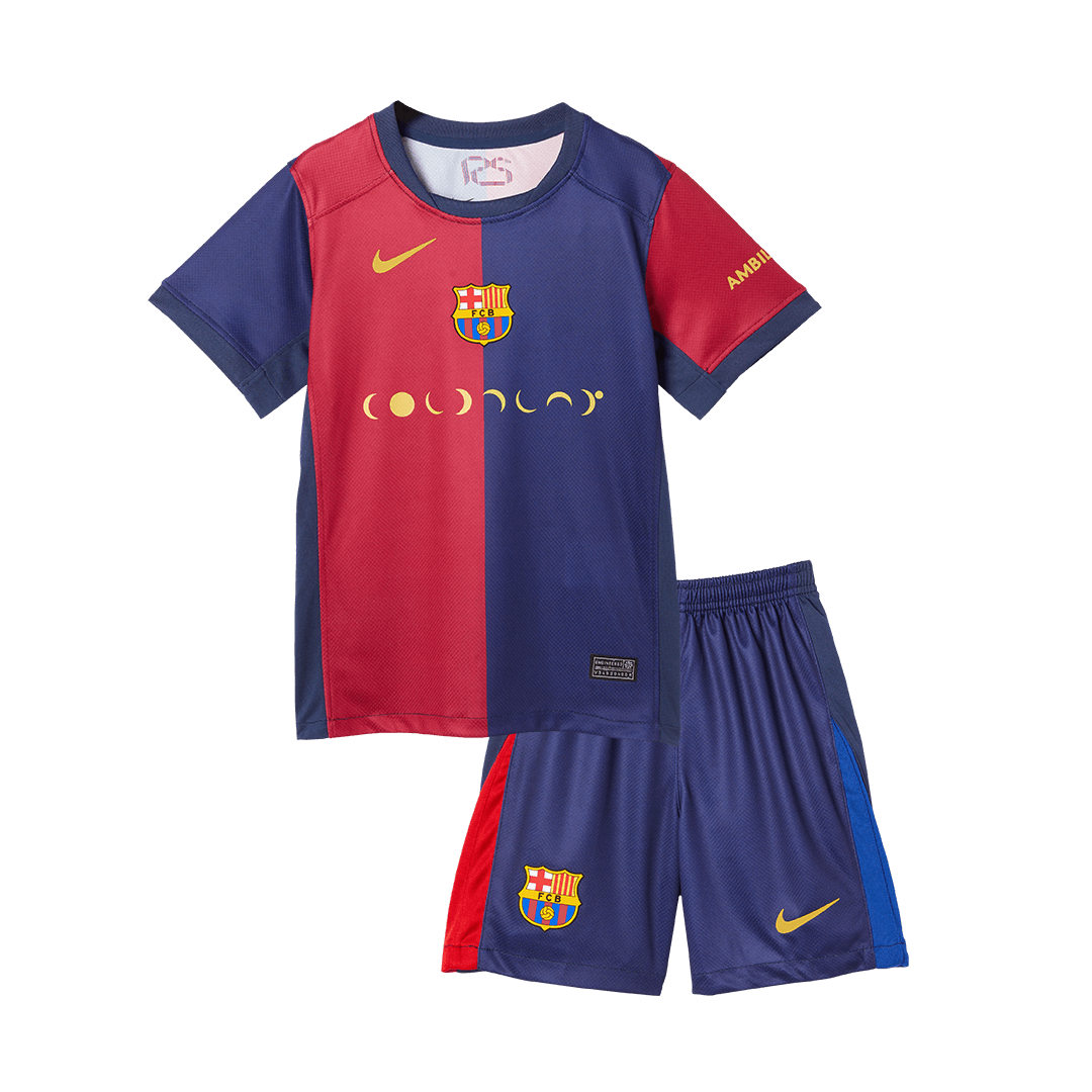 Kid's Barcelona X Coldplay Home Football Shirt Kit(Jersey+Shorts) 2024/25 Red&Blue