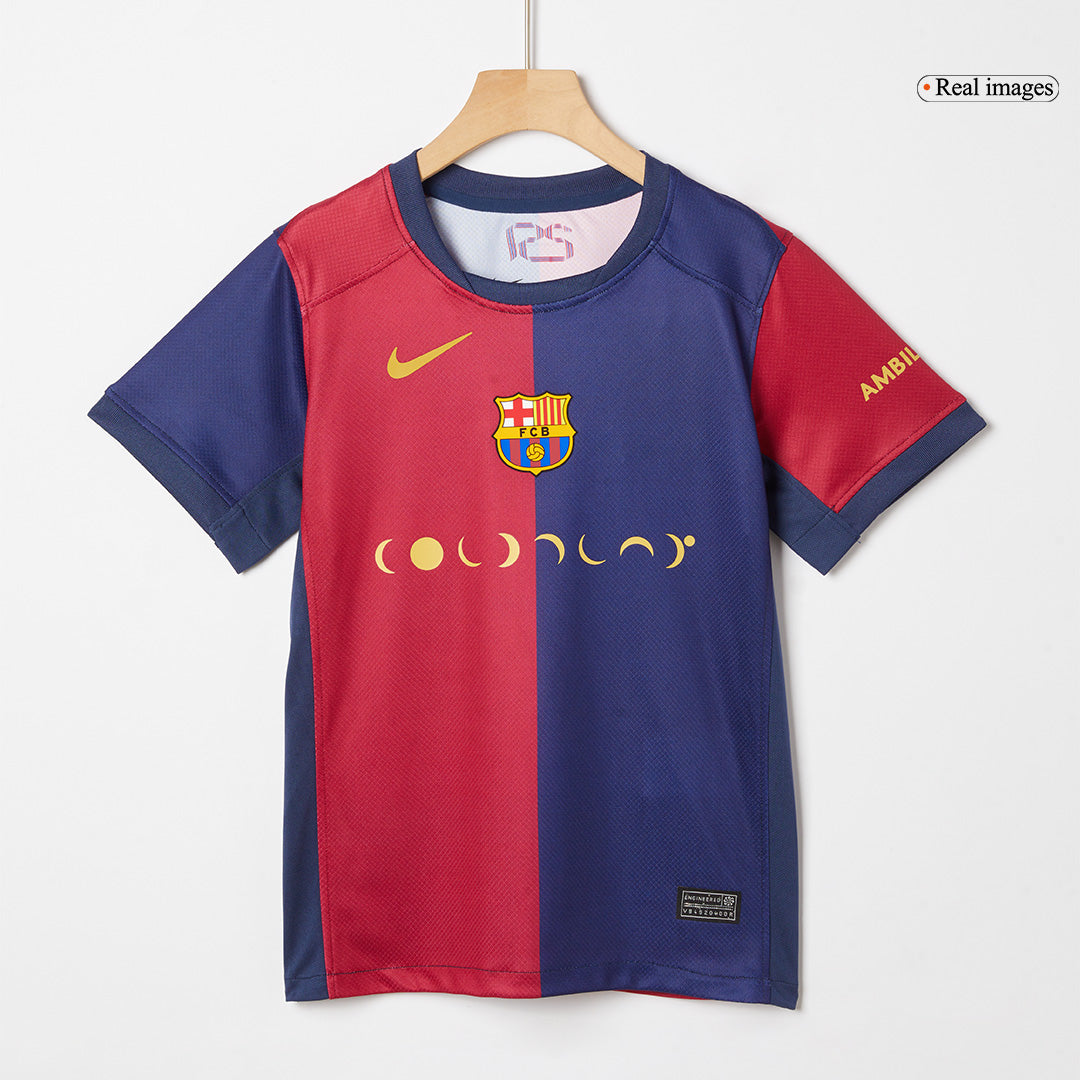 Kid's Barcelona X Coldplay Home Football Shirt Kit(Jersey+Shorts) 2024/25 Red&Blue