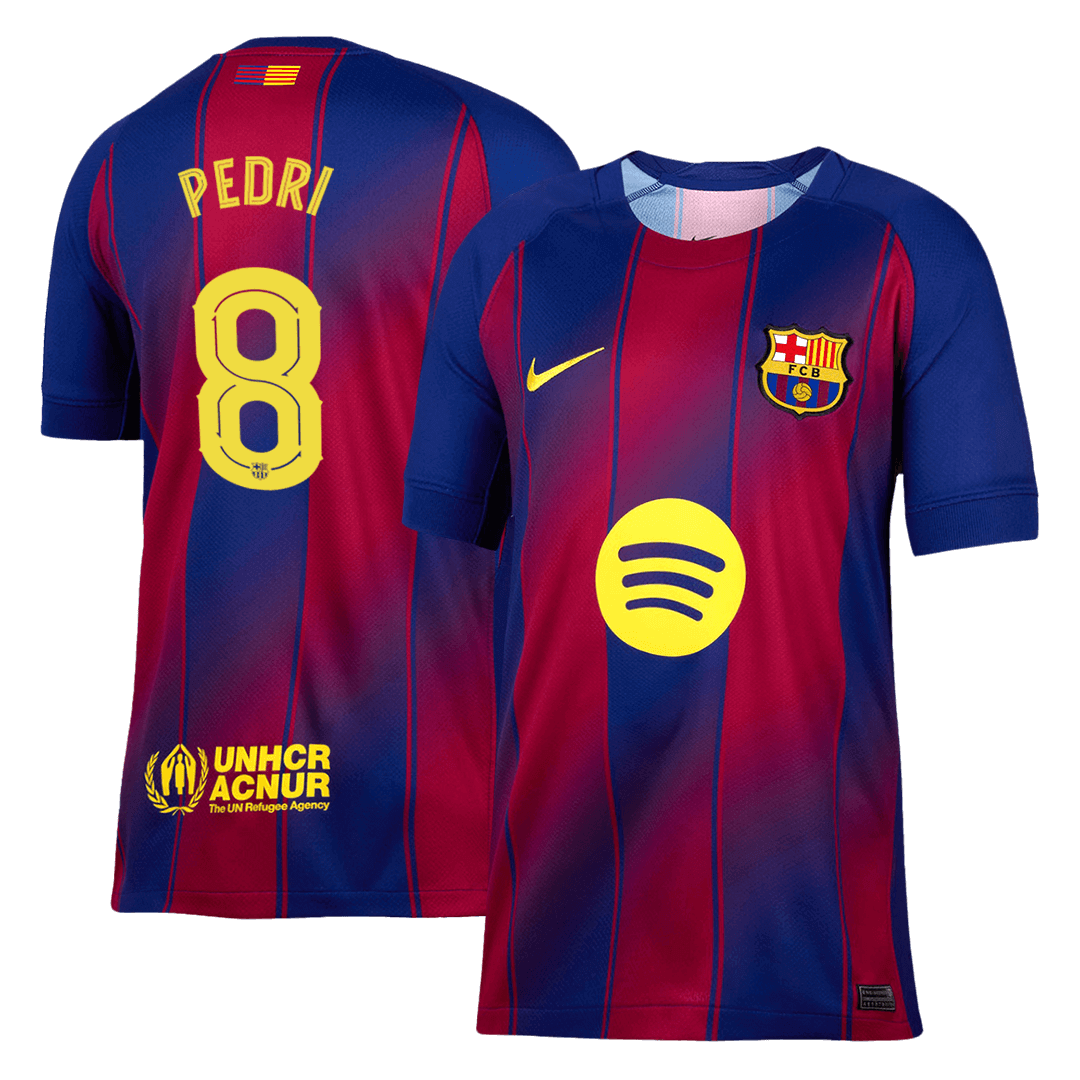 PEDRI #8 Barcelona Home Football Shirt 2025/26 Red&Blue - UCL