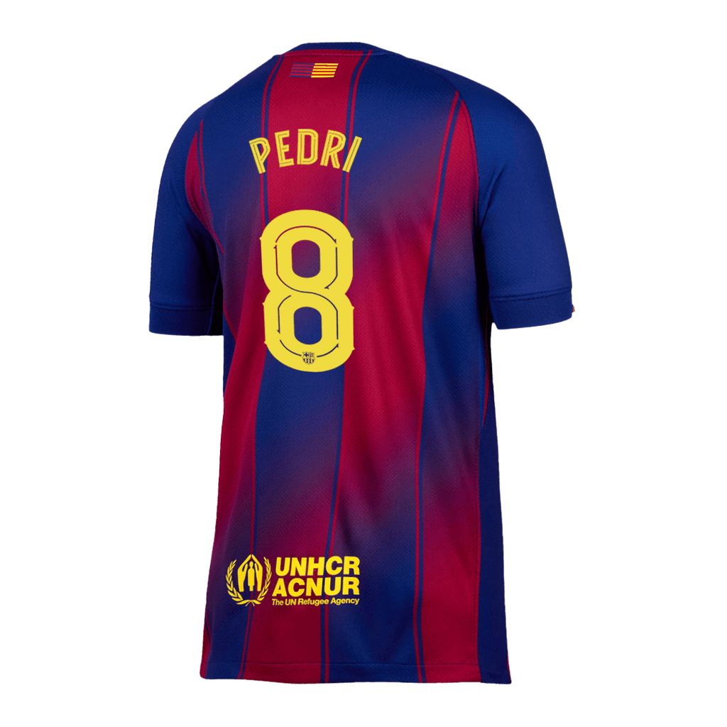 PEDRI #8 Barcelona Home Football Shirt 2025/26 Red&Blue - UCL