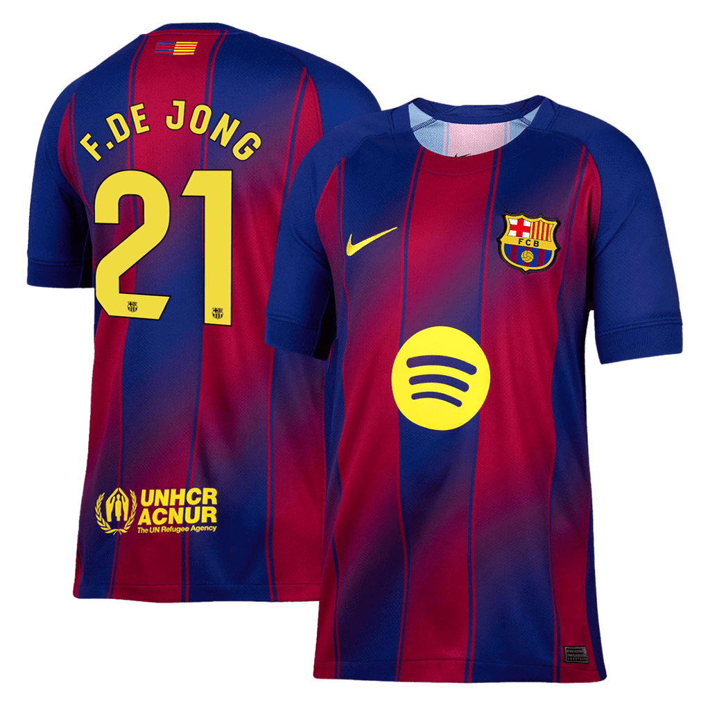 F.DE JONG #21 Barcelona Home Football Shirt 2025/26 Red&Blue