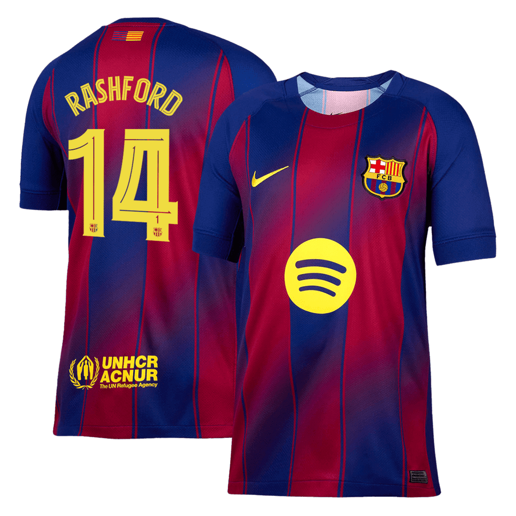 RASHFORD #14 Barcelona Home Football Shirt 2025/26 Red&Blue - UCL