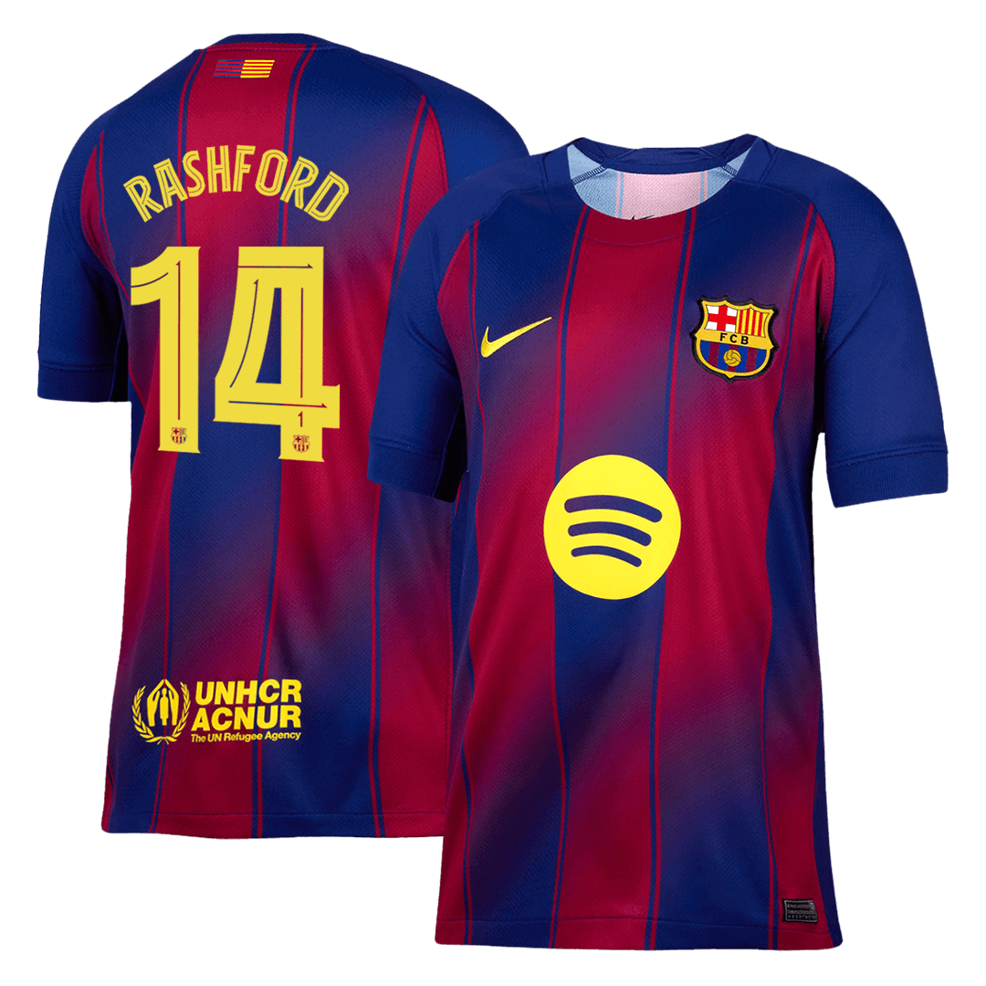 RASHFORD #14 Barcelona Home Football Shirt 2025/26 Red&Blue - UCL