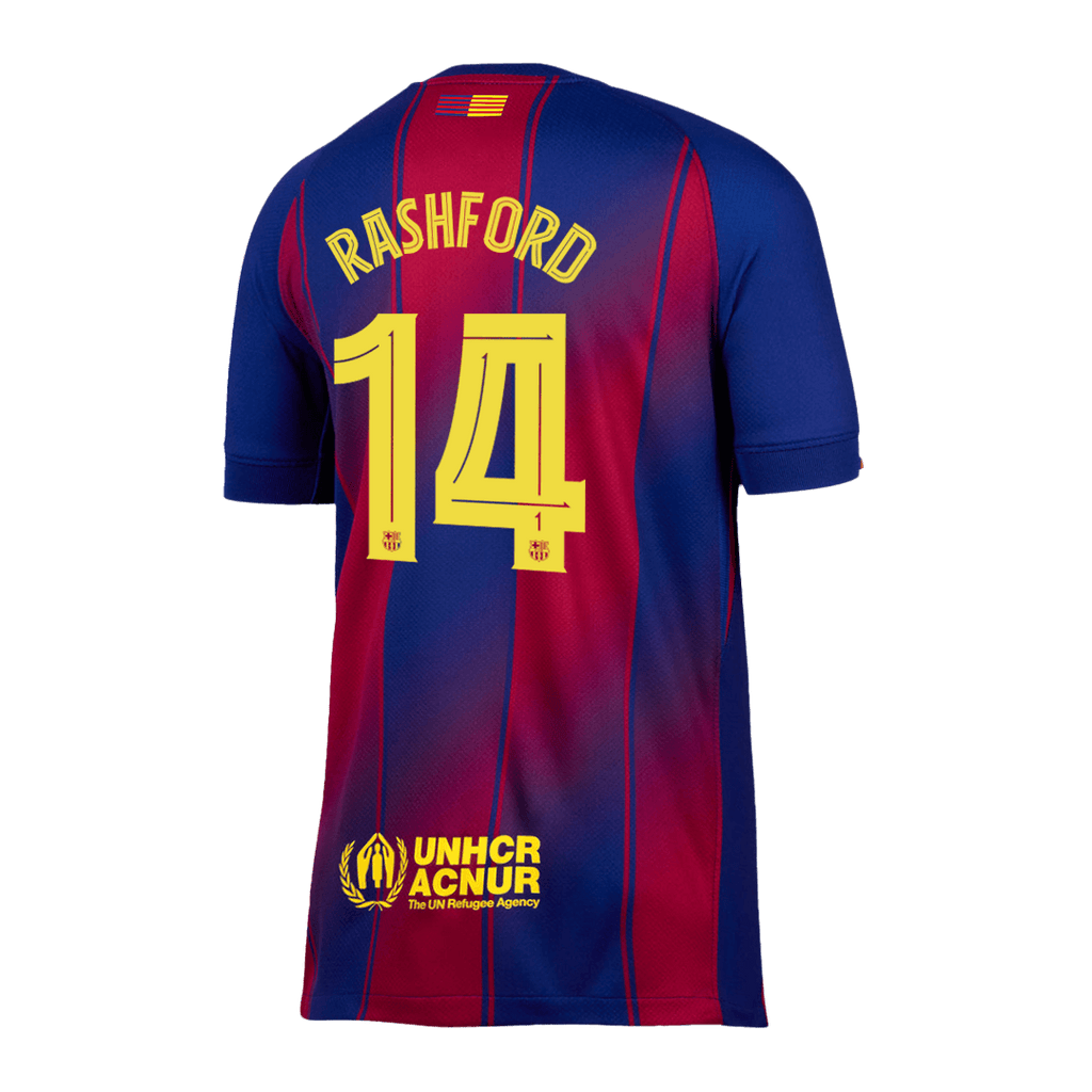 RASHFORD #14 Barcelona Home Football Shirt 2025/26 Red&Blue - UCL