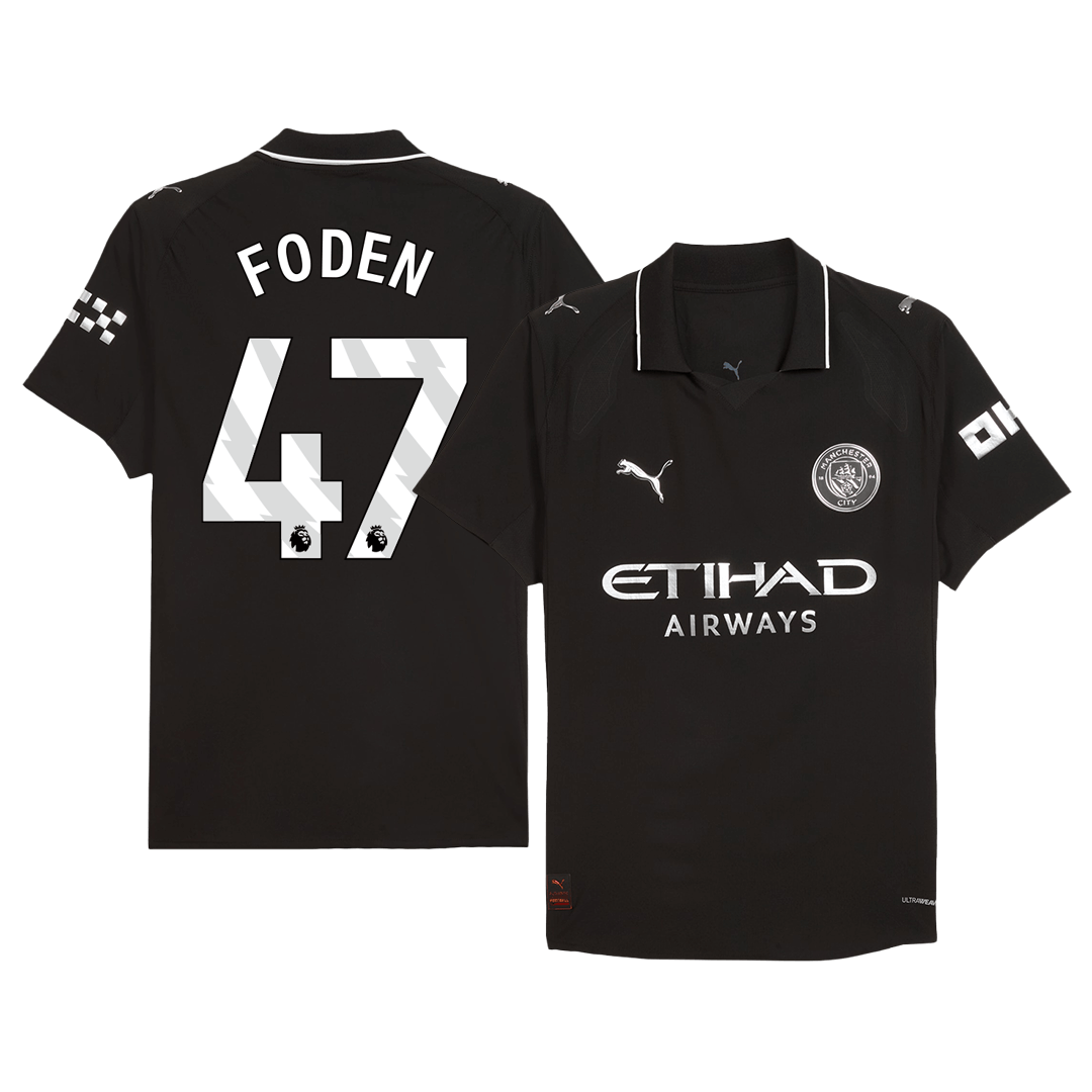 Player Version FODEN #47 Manchester City Away Football Shirt 2025/26 Black