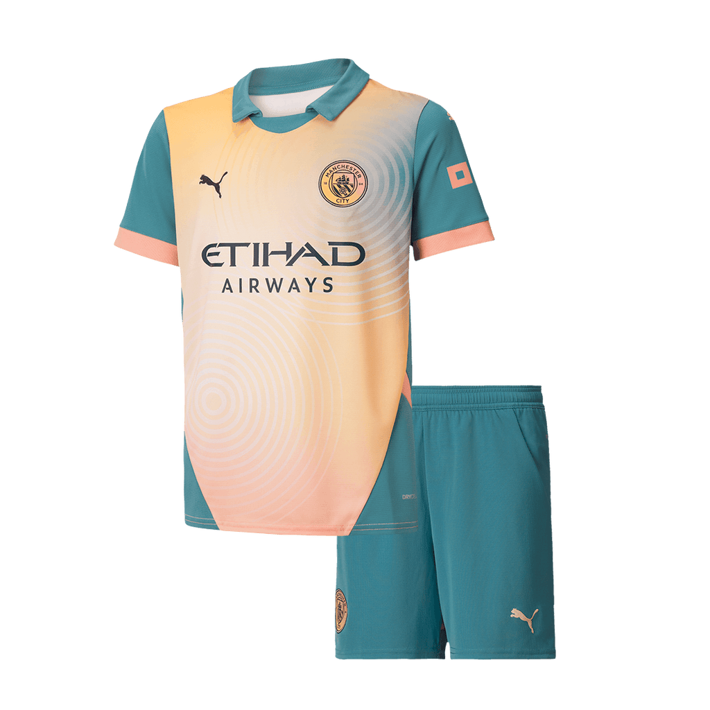 Kid's Manchester City Fourth Away 'Definitely City' Football Shirt Kit (Shirt+Shorts) 2024/25