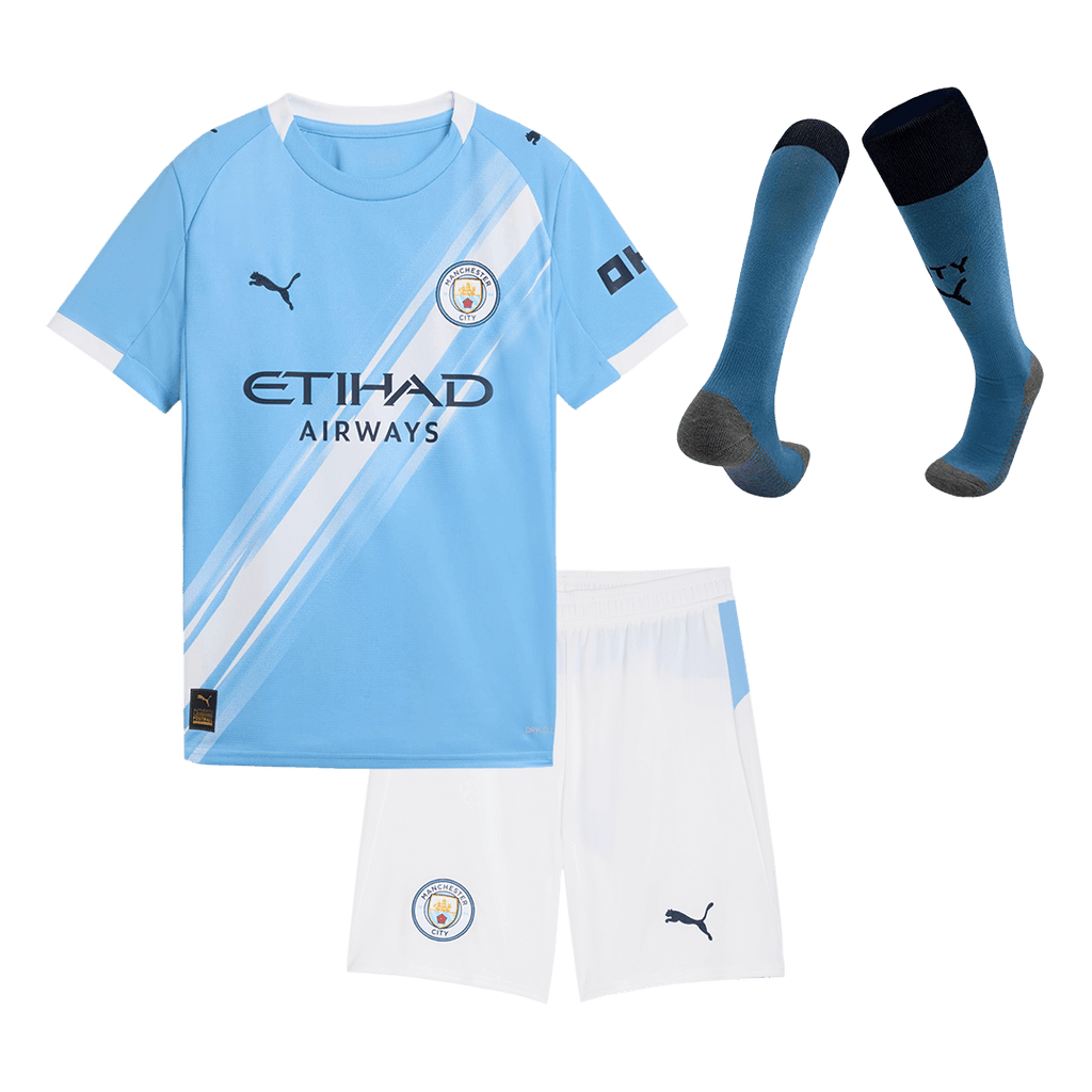 Kid's Manchester City Home Football Shirt Kit(Jersey+Shorts+Socks) 2025/26 Blue