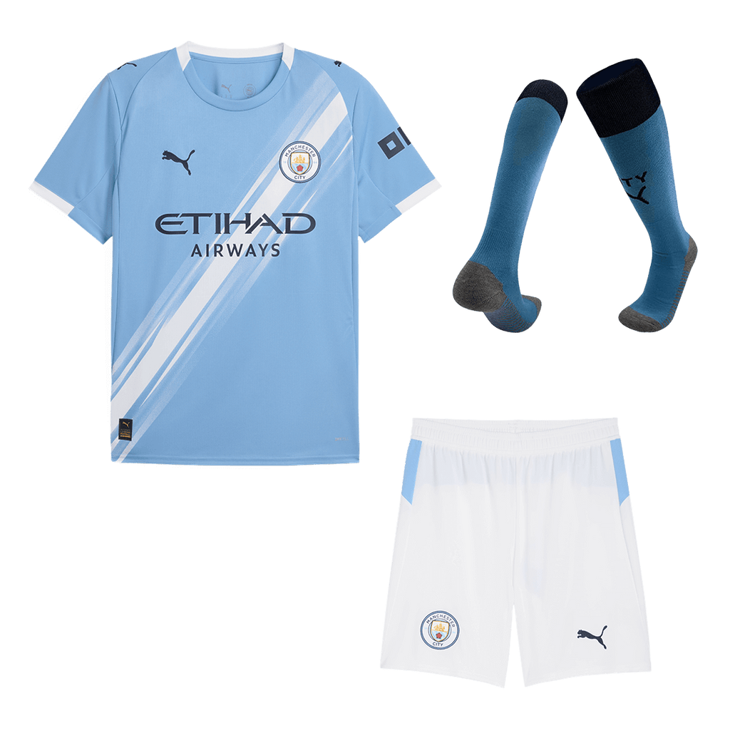 Manchester City Home Football Shirt Kit(Jersey+Shorts+Socks) 2025/26 Blue