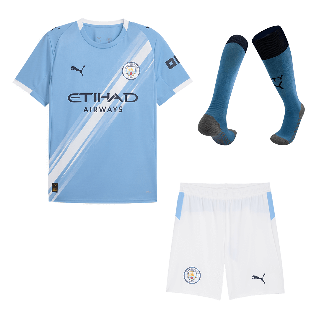 Manchester City Home Football Shirt Kit(Jersey+Shorts+Socks) 2025/26 Blue