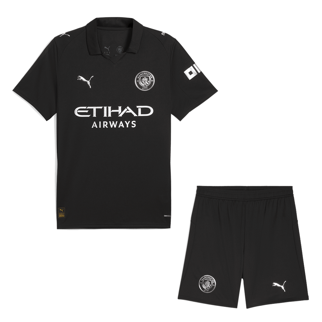 Manchester City Away Football Shirt Kit(Jersey+Shorts) 2025/26 Black