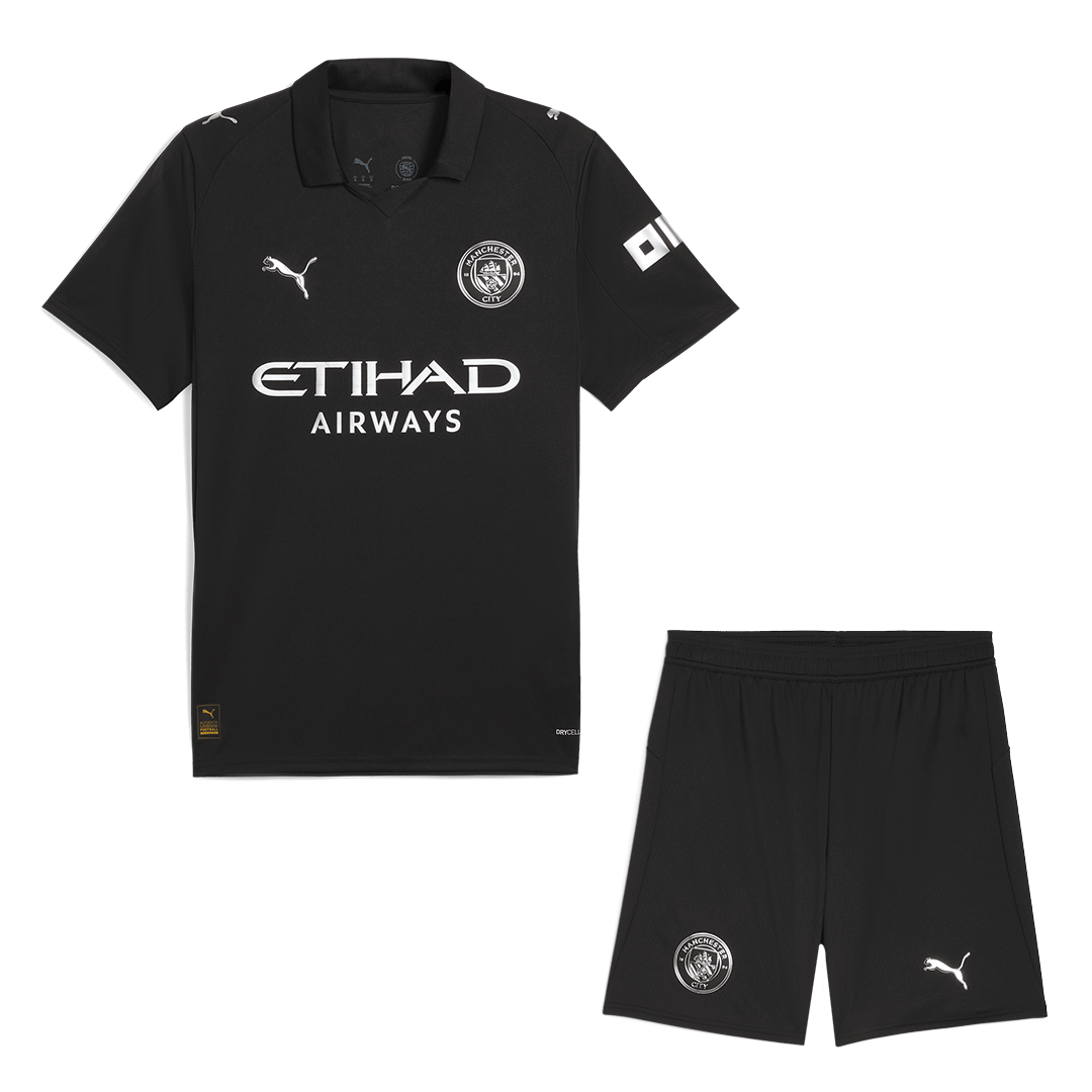 Manchester City Away Football Shirt Kit(Jersey+Shorts) 2025/26 Black