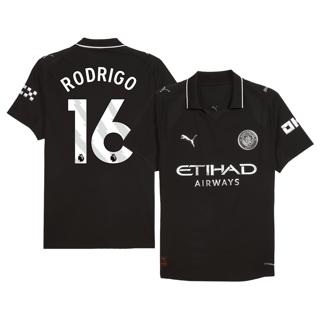 Player Version RODRIGO #16 Manchester City Away Football Shirt 2025/26 Black