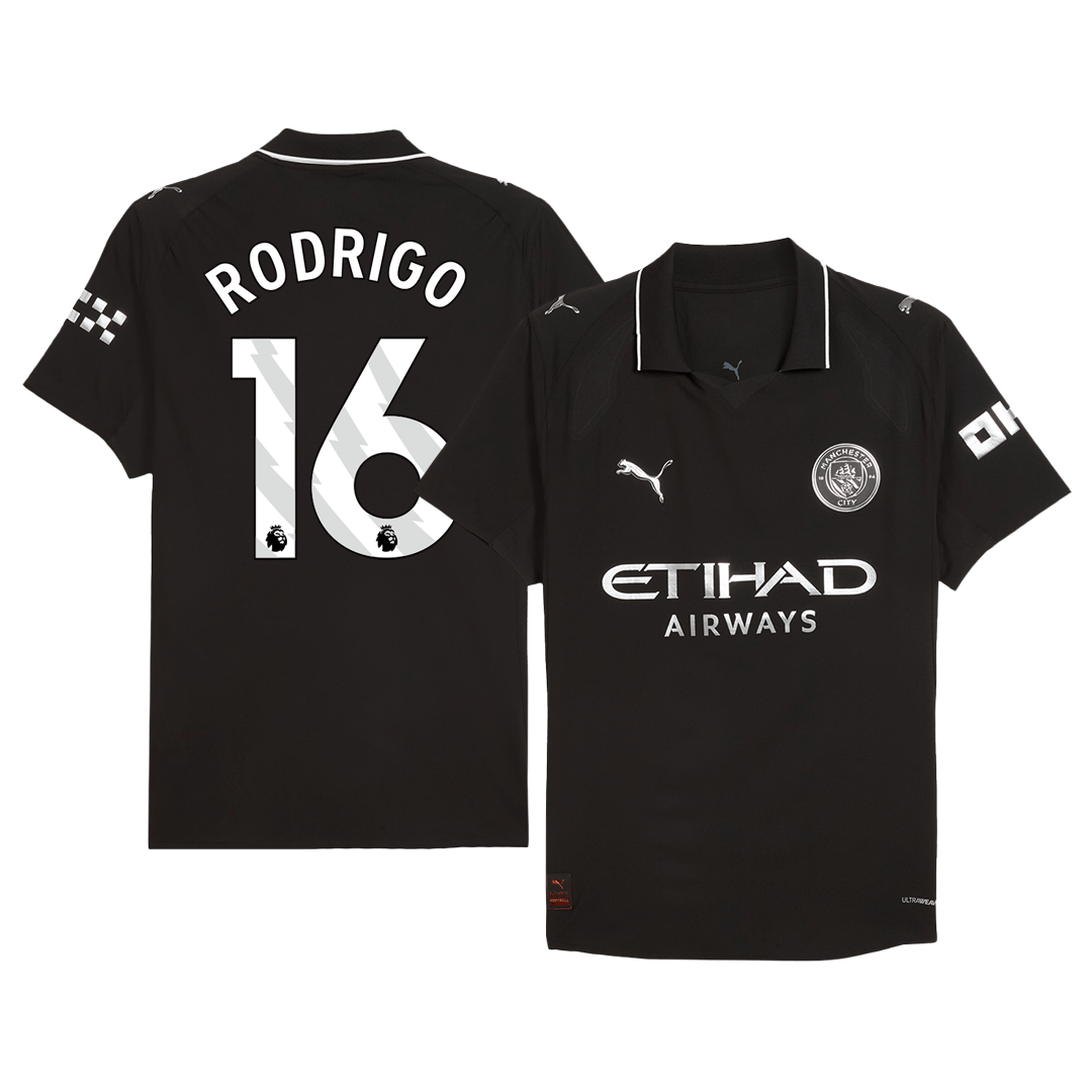 Player Version RODRIGO #16 Manchester City Away Football Shirt 2025/26 Black