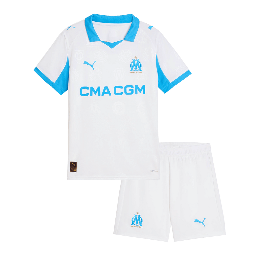 Kid's Marseille Home Football Shirt Kit(Jersey+Shorts) 25/26 White