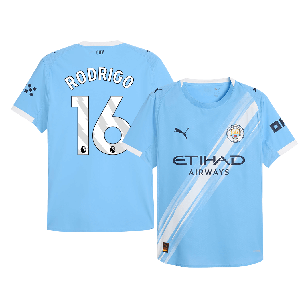 Player Version RODRIGO #16 Manchester City Home Football Shirt 2025/26 Blue