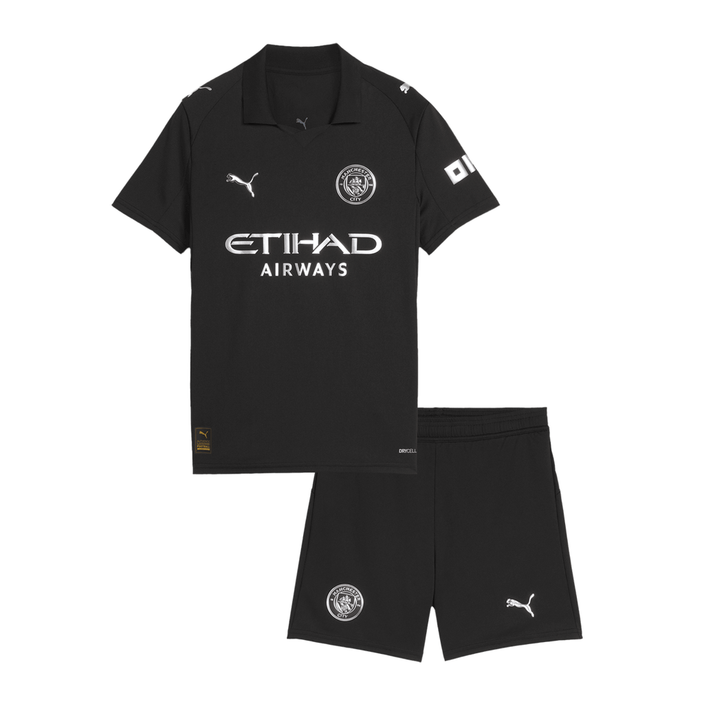 Kid's Manchester City Away Football Shirt Kit(Jersey+Shorts) 2025/26 Black